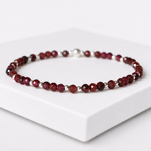 Dainty Garnet Gemstone Bracelet | 925 Sterling Silver | January Birthstone