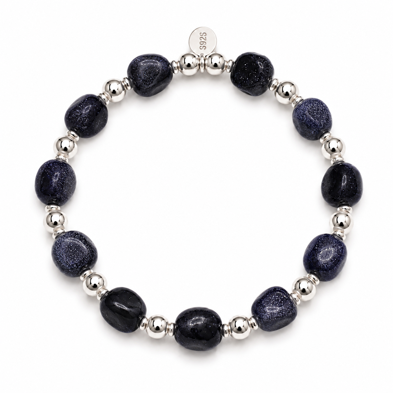 Blue Goldstone Nugget Gemstone Bracelet | 925 Sterling Silver