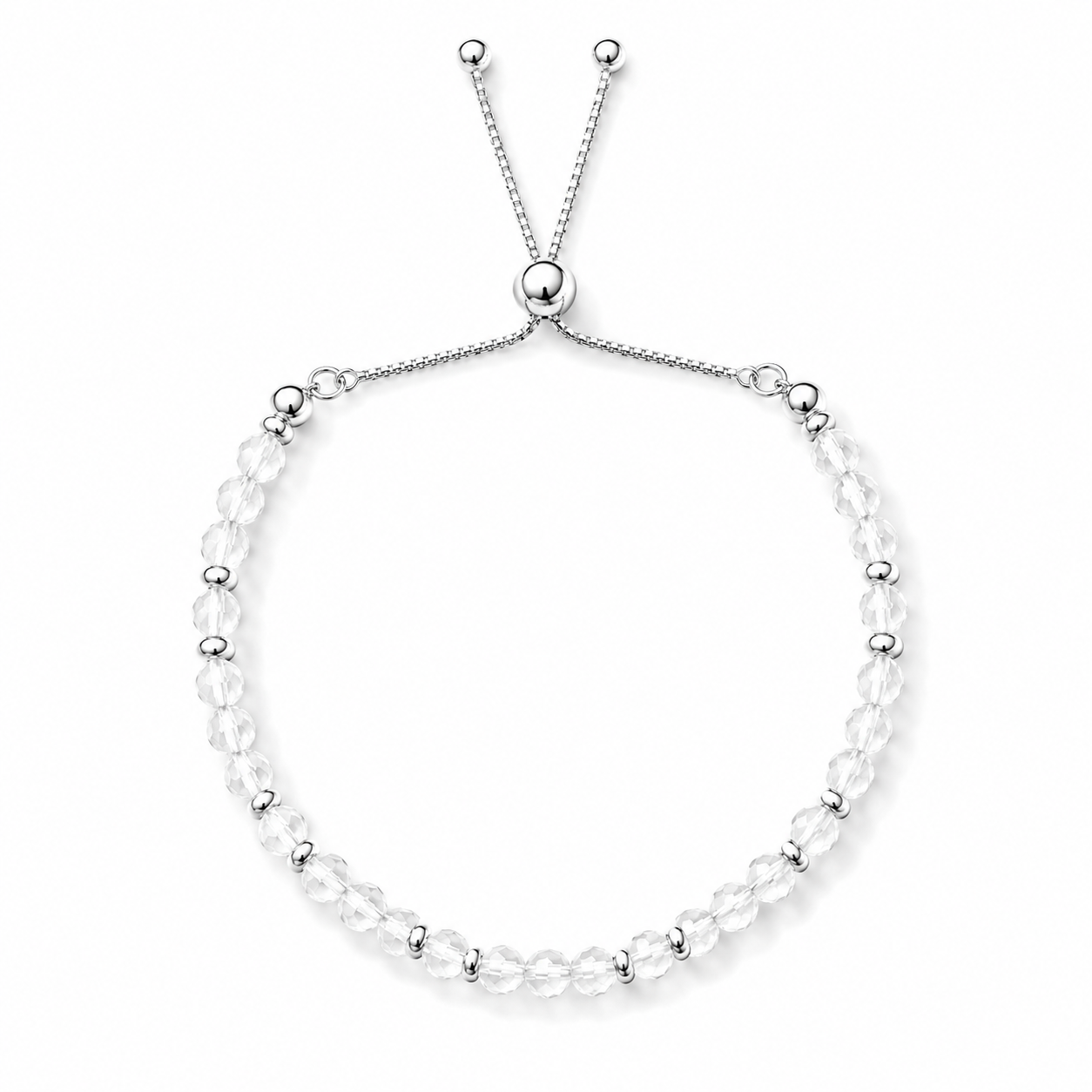 Dainty Clear Quartz Adjustable Bracelet | 925 Sterling Silver | April Birthstone
